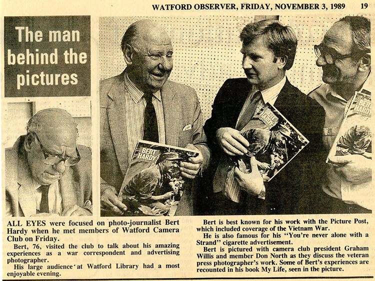 Bert Hardy in Watford Observer 3rd November 1989